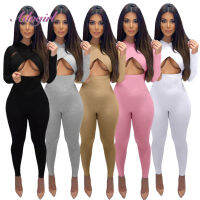 Fitness Workout Autumn Ropmers Casual Solid Long Sleeve Corss Hollow Out Party Club Jumpsuits Women Outfit Sportwear Overalls