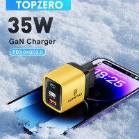 TOPZERO 35W GaN ที่ชาร์จชาร์จเร็ว Type C PD 3.0 QC 3.0จอแสดงผลแอลอีดีเครื่องชาร์จเดินทางสำหรับโทรศัพท์14 13 12 Samsung Huawei แท่นชาร์จผนังโทรศัพท์