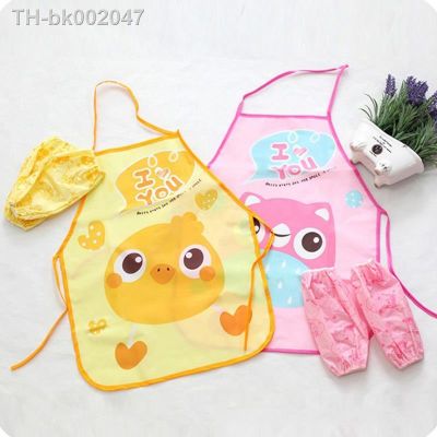 ♦▣ Cute Cartoon Children Eating Drinking Apron Sleeve Cover Set Baby Waterproof and Antifouling Painting Gown Kid Sleeveless Bib