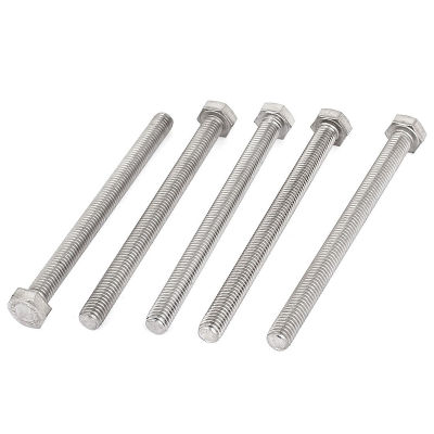 M8 x 100mm A2 Stainless Steel Fully Threaded Hex Head Screw Bolt 5 Pcs