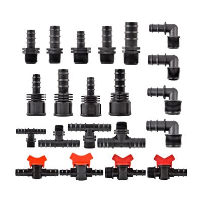 1/2 3/4 Male Female Thread Connector To Barb 16mm 20mm 25mm PE Hose Elbow Tee Adapter Garden Irrigation 2Pcs