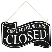 Vosarea Wooden Open and Closed Two Sided Sign with Rope for Hanging Vintage Business Sign (Black)