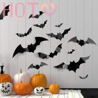 Hot? 12pcs Halloween Decoration 3D Black PVC BAT Halloween PARTY Decor props Sticker