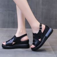 Summer Wedge Shoes for Women Sandals Solid Color Open Toe High Heels Casual Ladies Buckle Strap Fashion Female Sandalias Mujer Barware