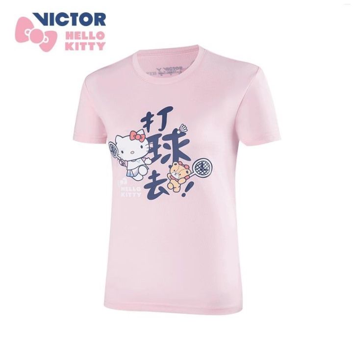 เสื้อยืดแฟชั่นสำหรับผู้หญิง-victor-victor-hello-kitty-ร่วมชุดกีฬาแบดมินตันชัยชนะ-t-kt202