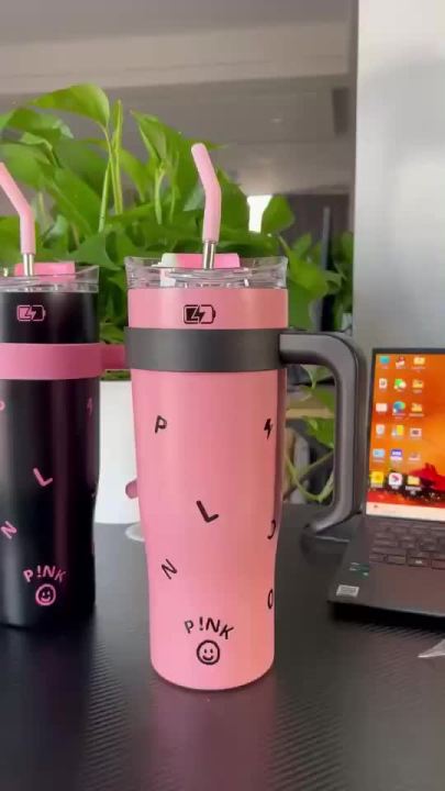 Stainless Steel Termos Coffee Cup 1250ml Large Capacity Black & Pink  Thermal Mug 40oz Tumbler with Straw Water Bottle Drinkware