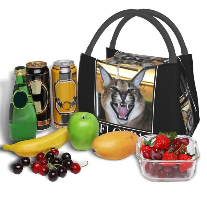 floppa-unlimited-greeting-insulated-lunch-bag-for-camping-travel-funny-caracal-cat-portable-thermal-cooler-bento-women