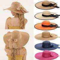 15CM Wide Brim Beach Straw Hats For Women Simple Foldable Summer Outing Sun Hat Fashion Flat Brom Bowknot Uv Protection Panama