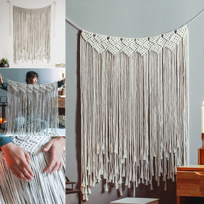 ส่งฟรี107X75ซม. แขวนผนัง Macrame ทอมือพรมโบโฮไม้แกะสลักตกแต่งประตูบ้านผ้าม่านพร้อมพู่สำหรับห้องนอนห้องนั่งเล่นฉากหลัง