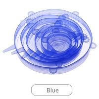 6ชิ้นแผ่นซิลิโคนดูดปิดภาชนะอาหารนำมาใช้ใหม่ได้สุญญากาศที่คลุมที่ห่ออาหารรักษาความสดใหม่ซีลชามห่ออุปกรณ์ครัว