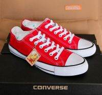 คอนverse All Star(Classic) ox - Red Free box รุ่นฮิต สีแดง รองเท้าผ้าใบ คอนเวิร์ส ได้ทั้งชายหญิง ฟรีกล่อง!!!