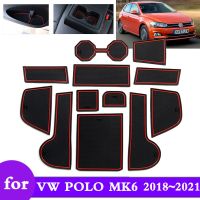 ป้องกันการลื่น Ruer เบาะเสื่อกรูฟประตูสำหรับ VW Volkswagen POLO MK6 AW 2018 2019 2020โทรศัพท์ประตูรถสล็อตสติกเกอร์ตกแต่ง