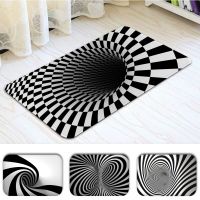 3D Stereo Vision Mat Bedroom Living Room Floor Rug Entrance Door Mat Kitchen Mat Black White Lattice Anti-slip Bathroom Carpet