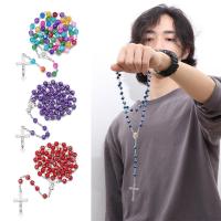 INSENSITIVESTORE64RE5จี้เซ็ตสร้อยคอเด็กผู้หญิงวัยรุ่นสร้อยคอคาทอลิก Tasbih Rosario ลูกประคำไม้กางเขนหลากหลายสไตล์1ชิ้น