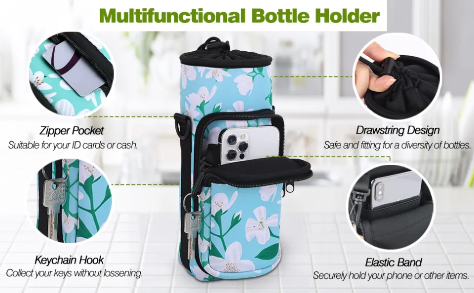 Nuovoware Water Bottle Carrier Bag Fits Stanley Flip Straw Tumbler, 30oz Bottle Pouch Holder with Adjustable Shoulder Strap, Neoprene Water Bottle
