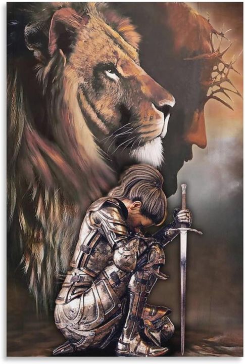 Most popular this year Lion and Warrior Woman Poster God Tattoo Armor Wall  Art Knight Wall Art Large size wooden frame Outdoor waterproof CANVAS  Painting Posters and Prints Wall Art Pictures For