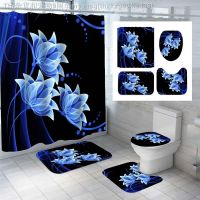 【CW】∋┇  Printed Pattern 180x180/150cm Shower Curtain Pedestal Rug Lid Toilet Cover Non-slip Set