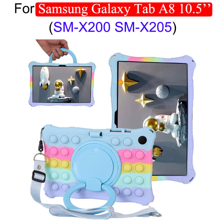 casing-tablet-ขาตั้งการหมุน360องศาสำหรับ-samsung-galaxy-tab-a-8-10-5นิ้ว-sm-x205-sm-x200บรรเทาความเครียดของเล่นซิลิโคนนิ่มสีรุ้ง-galaxy-tab-a-เคส-galaxy-8-10-5นิ้วพร้อม-tali-bahu-amp-stylu