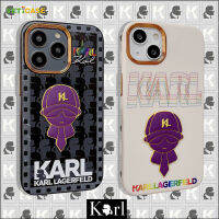 3D แฟชั่นสีม่วง Karl Electroplate หนัง3 In 1เคสโทรศัพท์สำหรับ Apple iPhone 14 13 12 11 Pro Max Soft ซิลิโคน Anti-Drop ป้องกันปกหลังโทรศัพท์มือถือกรณีสีดำสีขาว