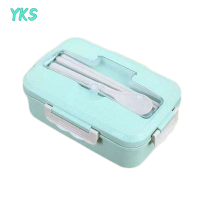 ?【Lowest price】YKS กล่องอาหารกลางวันไมโครเวฟพร้อมช้อนตะเกียบข้าวสาลีฟางอาหารเก็บภาชนะ