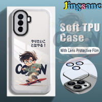 Jingsanc พร้อมเคสโทรศัพท์ฟิลม์นิรภัยสำหรับเลนส์สำหรับ Huawei Nova Y90 Y71 Y70 9 SE Honor X8 5G X8A X8 4G X7A X7สเก็ตบอร์ดโคนันเคสโทรศัพท์ TPU ซิลิโคนเนื้อนิ่มโปร่งใส K001-2สีขาวกันกระแทก