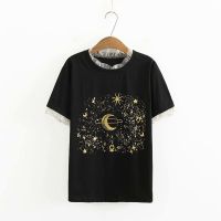 COD 【Hot】Plus Size Womens Black Tshirts Short Sleeve XL-4XL Printed Summer Tops Oversized Slim Tee UOf1