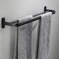 Black Bathroom Double-Layer Towel Rack Alumimum Towel Rail European-Style Double-Pole Hotel Hardware Bathroom Pendant