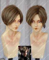 Movie Biohazard Leon Scott Kennedy Short Brown Color Highlights Styled Heat Resistant Hair Cosplay Costume Wig + Free Wig Cap