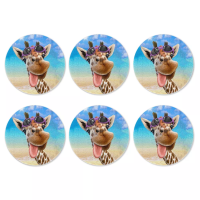 Upetstory Cute Glasses Giraffe Print Coasters for Drink Custom Round Kitchen Tableware Pad Heat Resistant Placemat 6pcsset