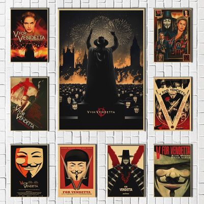 V For Vendetta โปสเตอร์ภาพยนตร์คลาสสิกแฮกเกอร์ผ้าใบคราฟท์ Wall Art ห้องนั่งเล่นสมัยใหม่ Study Decor