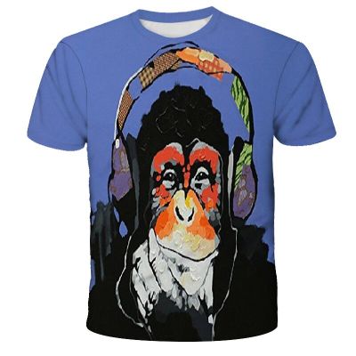 New Animal T-shirt Gorilla/Monkey 3D Printed T-shirt Funny Childrens Cardigan Top Short Sleeve O-Neck Printed Short Sleeve Summer Clothing