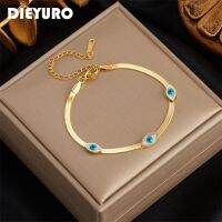 DIEYURO 316L กำไลข้อมือเหล็กสแตนเลสสีฟ้าสำหรับผู้หญิงเครื่องประดับอัญมณีสีทองไม่เป็นสนิมของขวัญสำหรับปาร์ตี้งานแต่งงาน