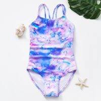 7-14T Teen Girls ONE-PIECE Summer Swimsuit Cute Unicorn Tie Dye Style Children Swimwear For Girls Beach Swim Wear