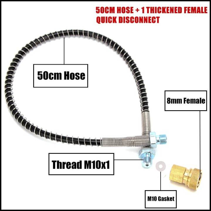 pcp-pneumatics-air-refilling-pump-high-pressure-hose-with-spring-wrapped-50cm-long-m10x1-male-thread-nylon-black-hose