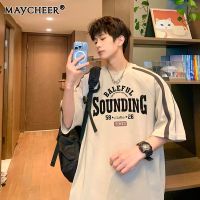 MAYCHEER   เสื้อยืดแขนสั้นวินเทจแขนสั้นผู้ชายฤดูร้อนแฟชั่นคู่เสื้อแขนลำลองขาสั้น