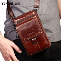 YIANG Brand High Quality Real Leather Mens Belt Bags Casual Fanny Waist Packs Genuine Leather Male Small Shoulder Bags Mobile Phone Pouch Money Purse Mens Belt Waist Packs Bum Bag Multi-function Cross-body Small Bag Large Capacity Messenger Bag New