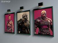 ☸นอร์ดิกวิดีโอเกมคลาสสิกร้อน Kratos และ Atreus เทพแห่งสงครามผ้าใบโปสเตอร์ศิลปะสวยงาม Hiasan Dinding Rumah ห้องเล่นเกม