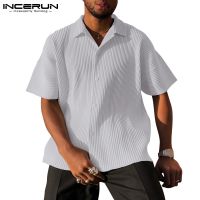 CODLiang Te INCERUN Men Simple Style Casual Short Sleeve V-neck Buttons Down Baggy Shirts