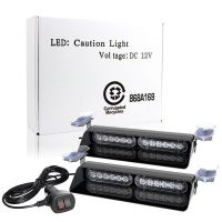 ไฟแฟลชรถ LED 2-In-1สำหรับไฟสัญญาณเตือนแฟลชฉุกเฉินแถบกระจกบังลม24เม็ดประกอบไฟเปิดปิดอัตโนมัติสีแดงน้ำเงินเหลืองอำพันขาว