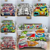 Comic Pattern Bedding Set Luxury Hippie Style Duvet Cover Microfiber Fabric With Zipper Closure 23Pcs Bedclothes