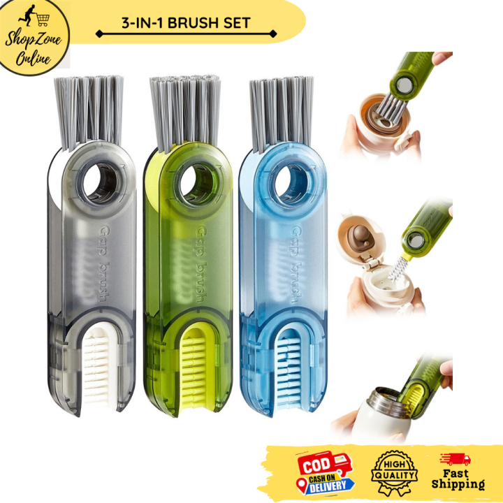 3 in 1 Tumbler Brush Cleaner Multipurpose Bottle Gap Lid Cup Cover