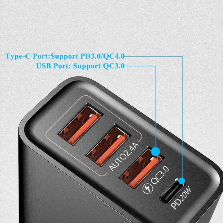 ที่ชาร์จ-usb-type-c-60w-ชาร์จเร็ว3-0โทรศัพท์มือถือ4พอร์ตอะแดปเตอร์ชาร์จในรถยนต์-pd-เร็วติดผนังสำหรับ13-12-pro-max