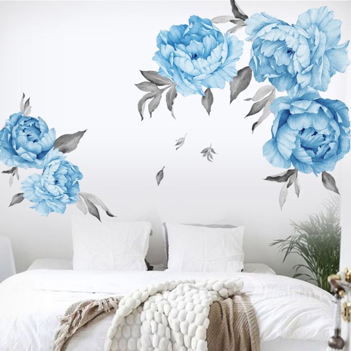 24-home-accessories-pastoral-pink-peony-flowers-สติ๊กเกอร์ติดผนัง-modern-home-living-room-decor-ดอกไม้โรแมนติกห้องนอน-diy-art-wall-decals