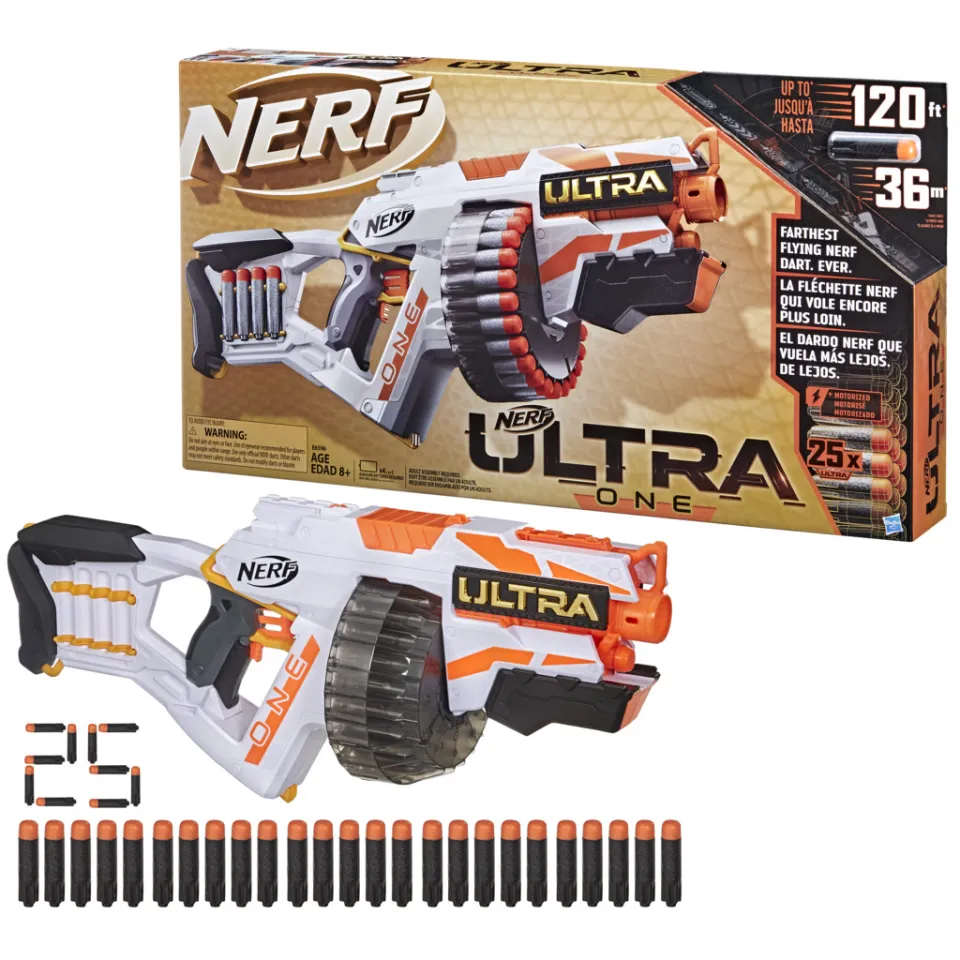 NERF Ultra Select Fully Motorized Blaster, Fire for Distance or Accuracy,  Includes Clips and Darts, Outdoor Games and Toys, Automatic Electric Full