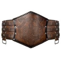 (ETX)Nordic Viking Style Thors Hammer Embossed Wide Belt Medieval Retro Waist Seal Knight Belt