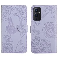 สำหรับ OnePlus 9 Skin รูปผีเสื้อดอกโบตั๋นหนังพิมพ์ลายเคสโทรศัพท์ (สีม่วง) (จัดส่งรวดเร็ว)