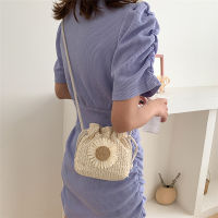 Feng Qi shopCreative Women Beach Straw Bags Chic Sunflower Drawstring Woven Bucket Crossbody Shoulder Messenger Pouch