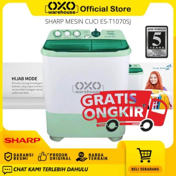 SHARP Mesin Cuci ES-T1070SJ-GR Twin Tub Hijab Series 2 Tabung Kapasitas ...