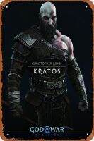 Kratos ในเทพแห่งสงครามเกม Ragnarok วินเทจดูทำสำเนาผนังป้ายโลหะดีบุกบาร์สวนงานศิลปะสำหรับตกแต่งโปสเตอร์สำหรับคาเฟ่8X12นิ้ว