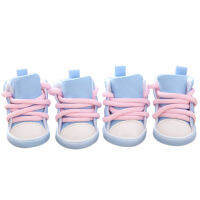 Haosu®4Pcs Anti-Slip Laced Breathable รองเท้าสัตว์เลี้ยงรองเท้าผ้าใบสุนัขลูกสุนัขอุปกรณ์สีฟ้า: